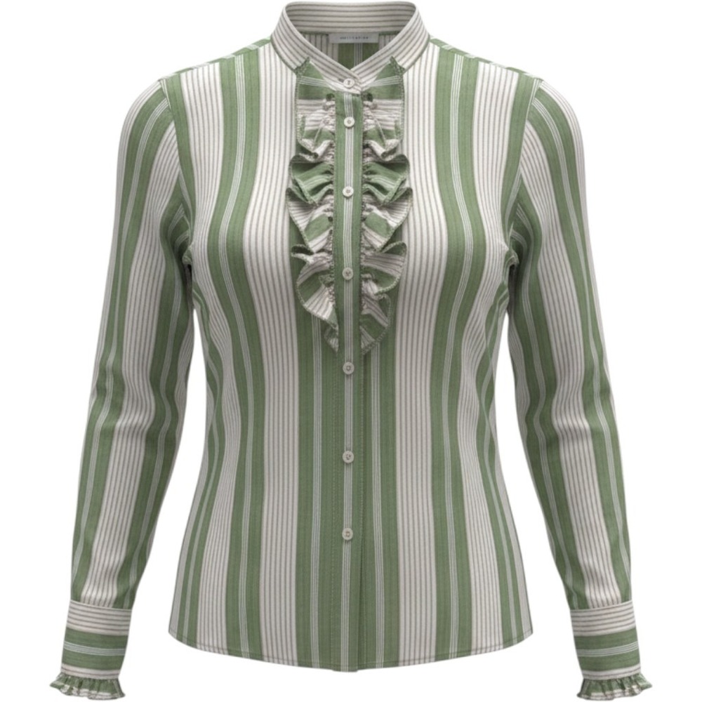 J.Crew Womens Green White Striped 100% Silk Ruffle Front Blouse Top Size S